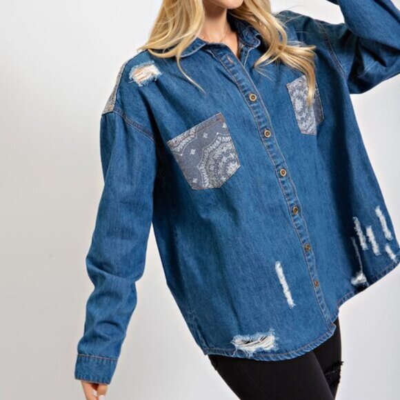 #36 - MICHELLE WASHED DENIM BUTTON DOWN SHIRT JACKET - Picture 3 of 5